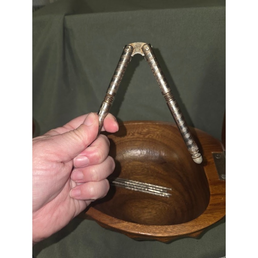Vintage Hand Carved Wooden Walnut Shaped Nut Bowl with Mallet and Picks - Picture 9 of 9